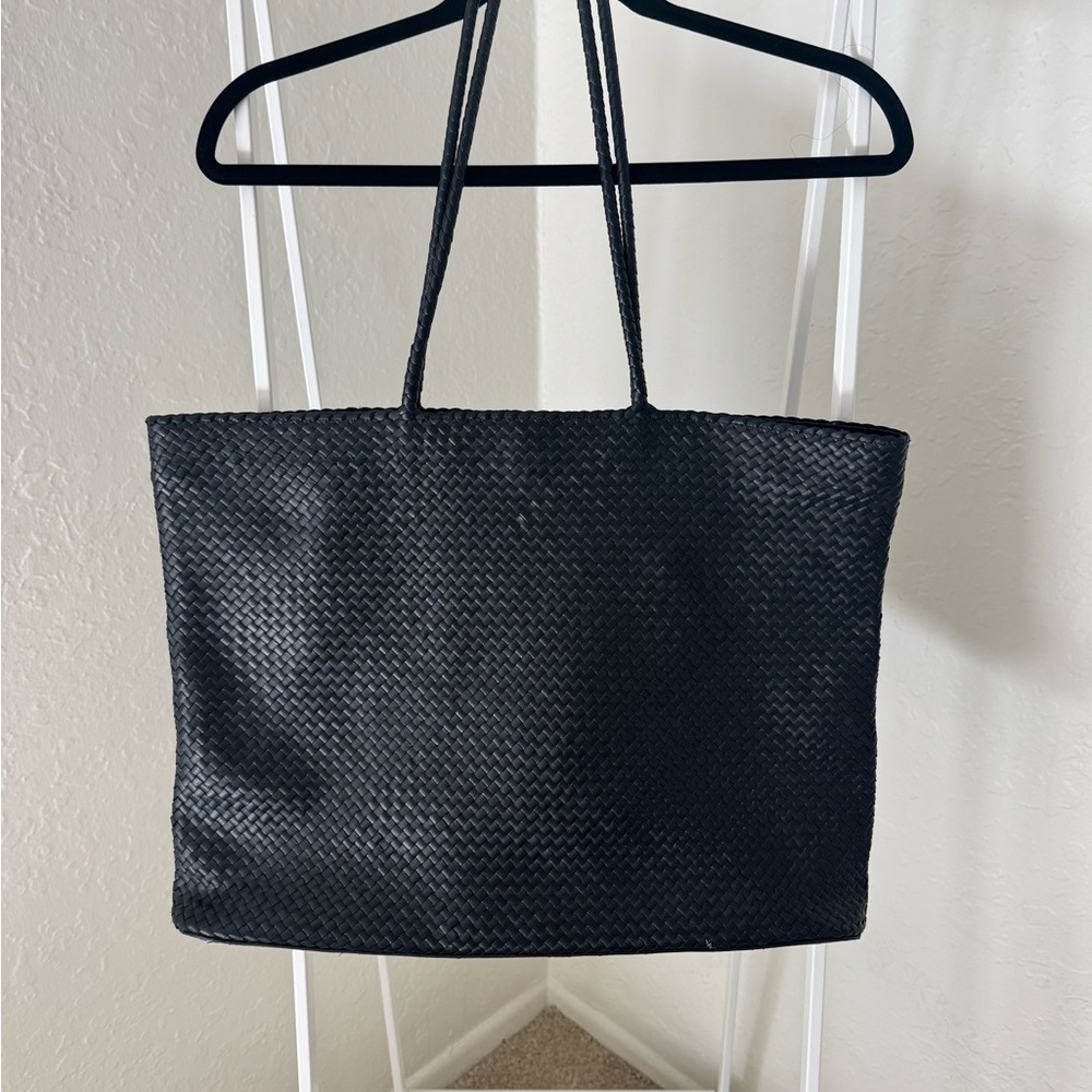 Quince Black Italian Leather Handwoven Tote
